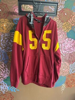 Men's Zip-Up Hoodie Sweater - Maroon with Yellow Number 55